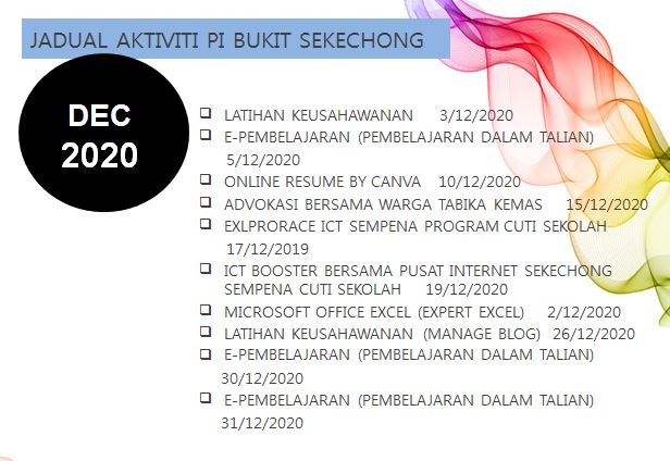 DEC 2O2O JADUAL AKTIVITI